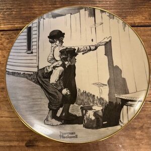 Norman Rockwell Black and White Decorative Plate “Painting the Fence”